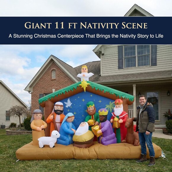 ⚡11 FT Christmas Inflatables Nativity 3 Sets Blow Up Yard Outdoor Decorations - Picture 3 of 8